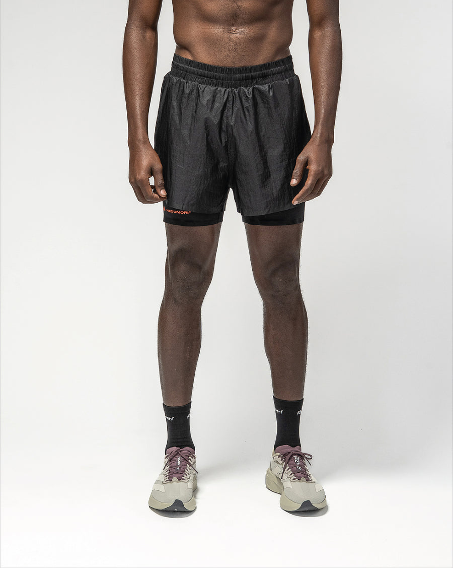 Pantalones cortos negros 2 en 1 para correr Adi365 H.Koumori de 5 pulgadas