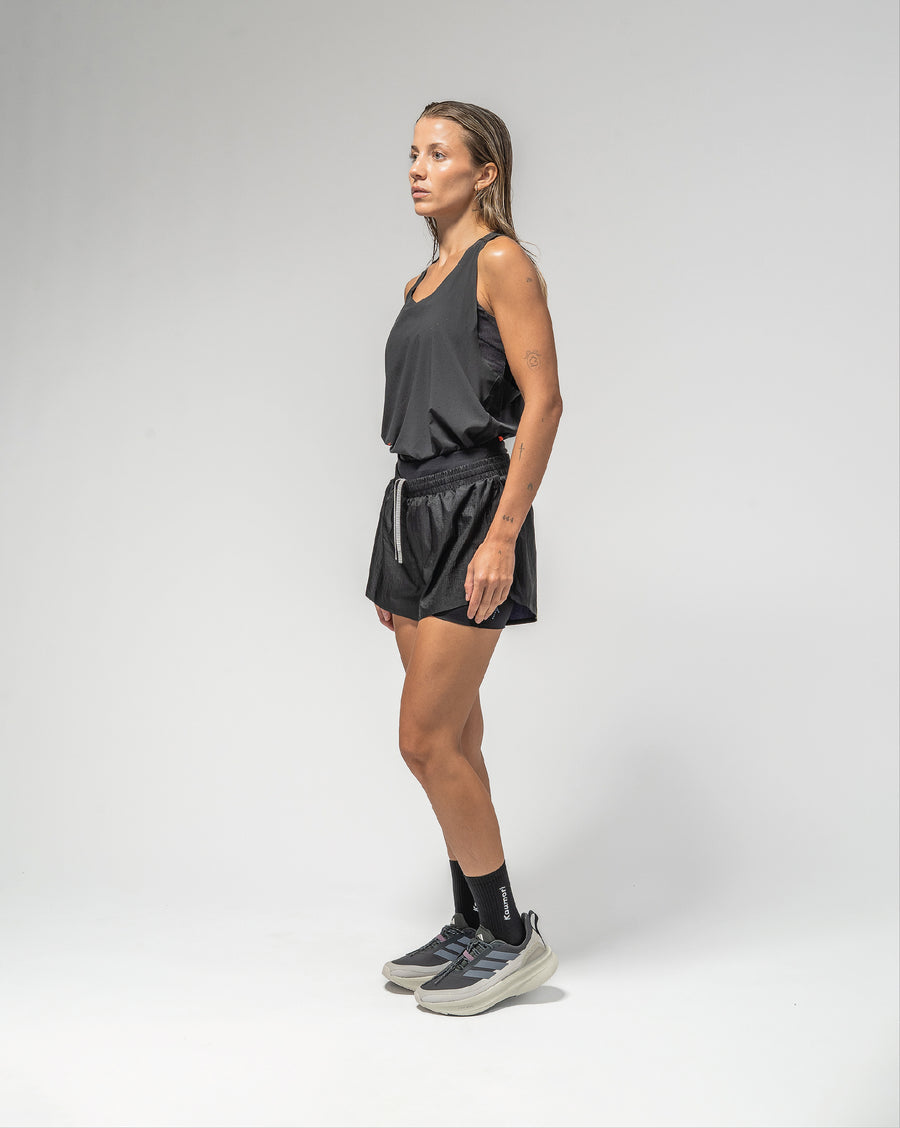 Pantalones cortos para correr 2 en 1 Adi365 H.Koumori para mujer, color negro