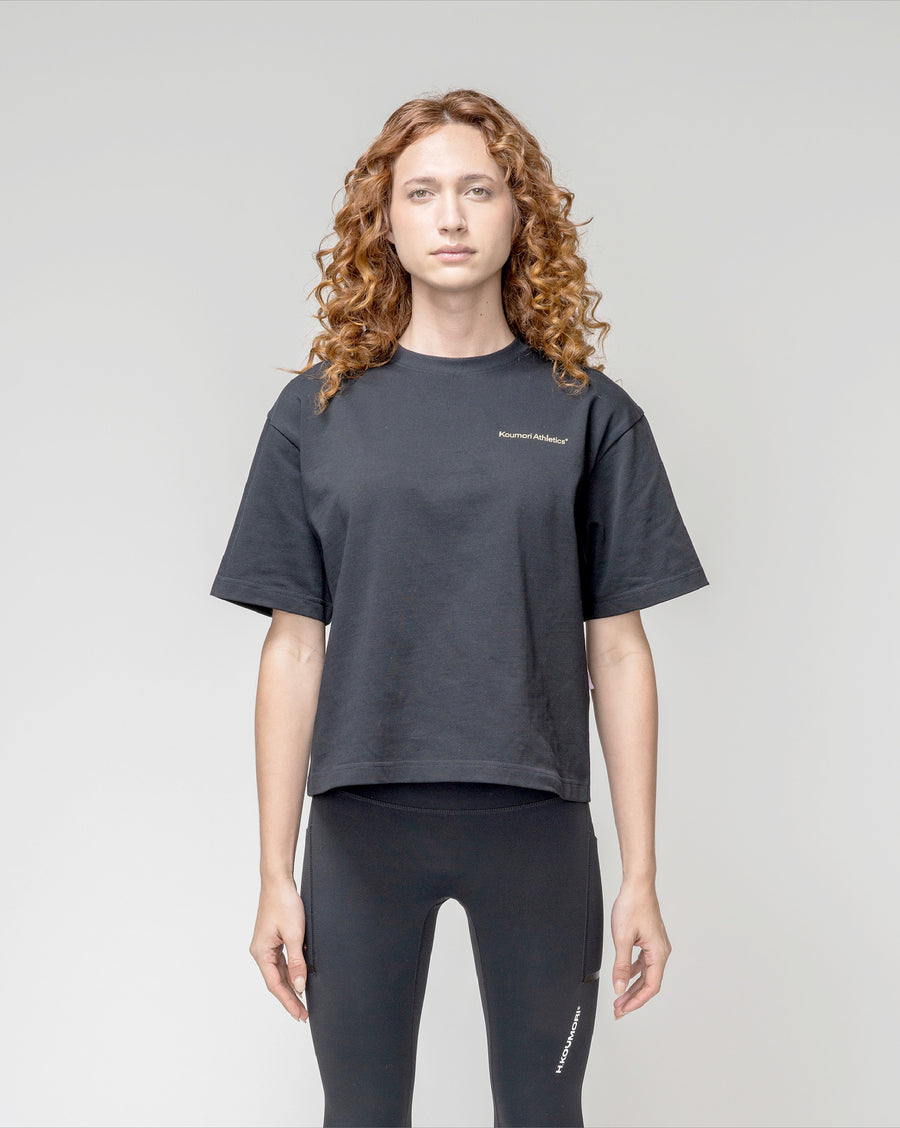 Camiseta Boulder Running Motion para mujer, color negro